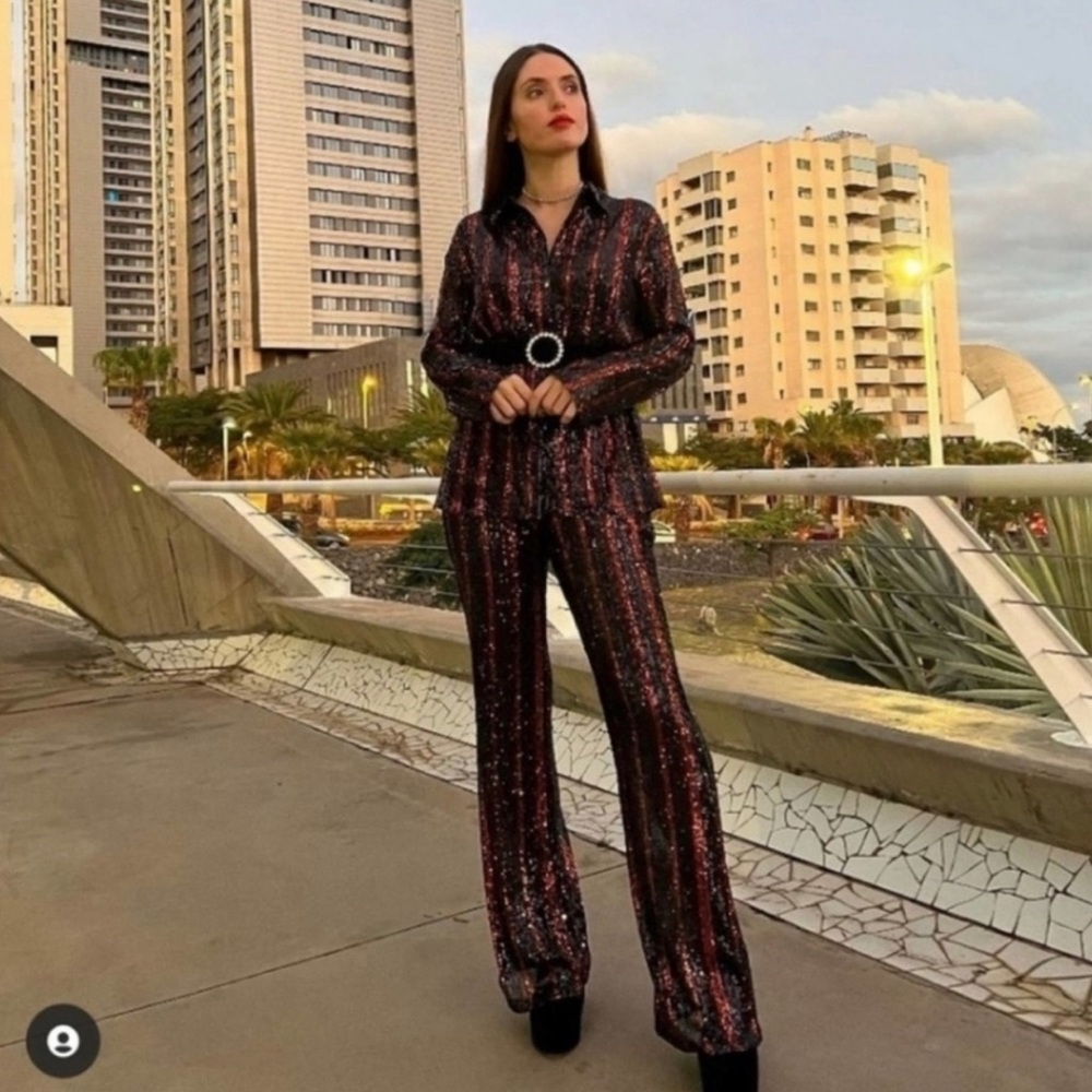 NWT Zara bloggers favorite abbey sequin flare pant size small